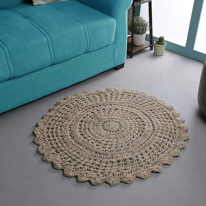 Ramanta Home Jute Handmade Natural Crochet Woven Rug 3 Feet Round, Anti- Slip by RamantaHome