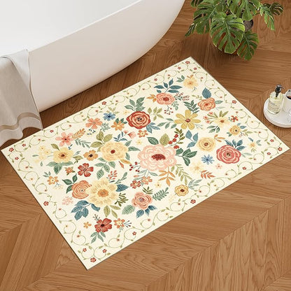 DUKINO 2x3 Rugs for Entryway, Floral Indoor Washable Door Mat, Non Slip Boho - Image 4
