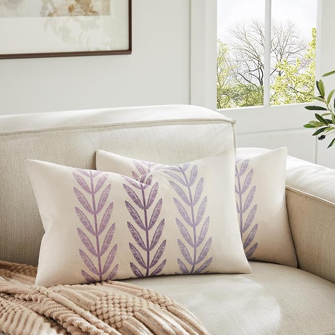 100% Cotton Farmhouse Leaves Lumbar Throw Pillow Covers Set of 2, 12x20 Inch by Unknown
