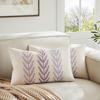 100% Cotton Farmhouse Leaves Lumbar Throw Pillow Covers Set of 2, 12x20 Inch by Unknown