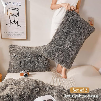 XeGe Faux Fur Throw Pillow Cases, Plush Shaggy Ultra Soft Pillow Covers - Image 2