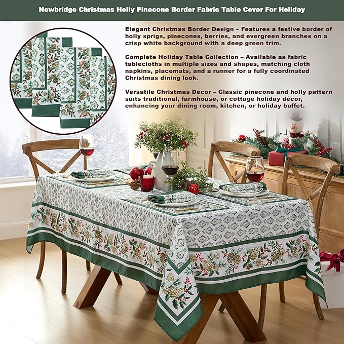 Newbridge Christmas Holly Pinecone Border 70 Inch Long Fabric Table Runner - Image 6