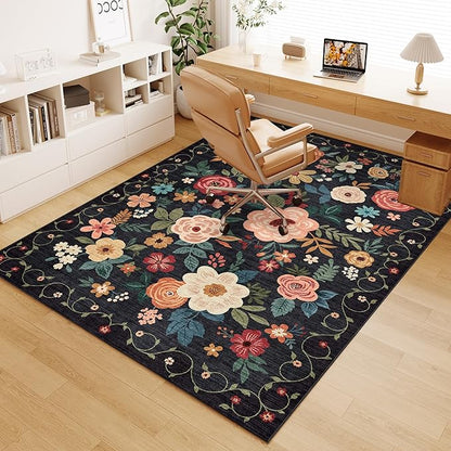 DUKINO 4x6 Feet Office Chair Mat, Lightweight Non Slip Washable Floral Area Rug by DUKINO