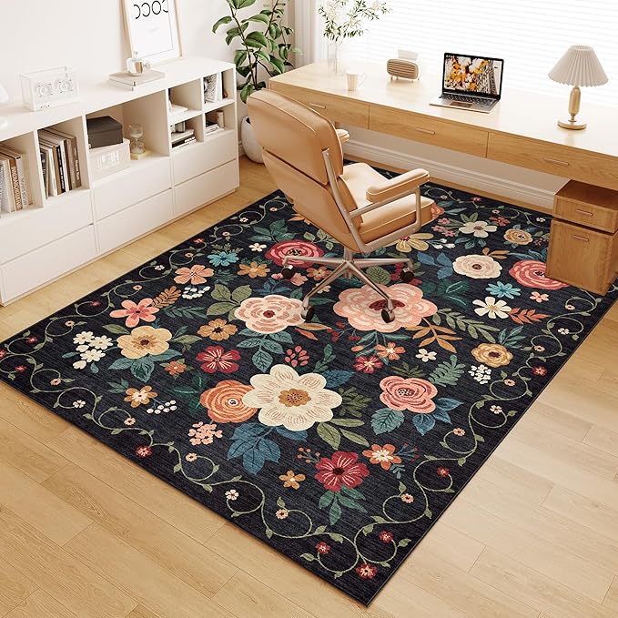 DUKINO 5x7 Area Rug, Floral Design, Lightweight Non Slip Washable, Indoor Low - Image 5