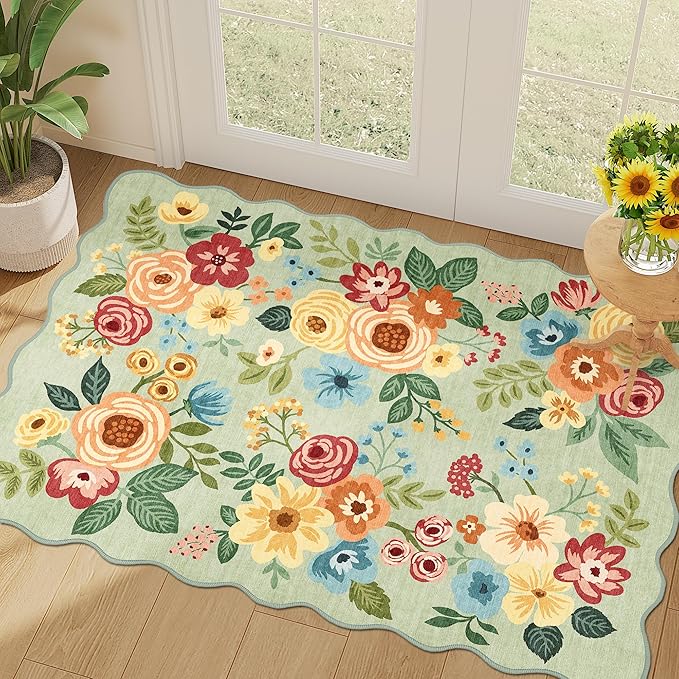 DUKINO 2x3 Entryway Rug, Floral Washable Indoor Door Mat by DUKINO