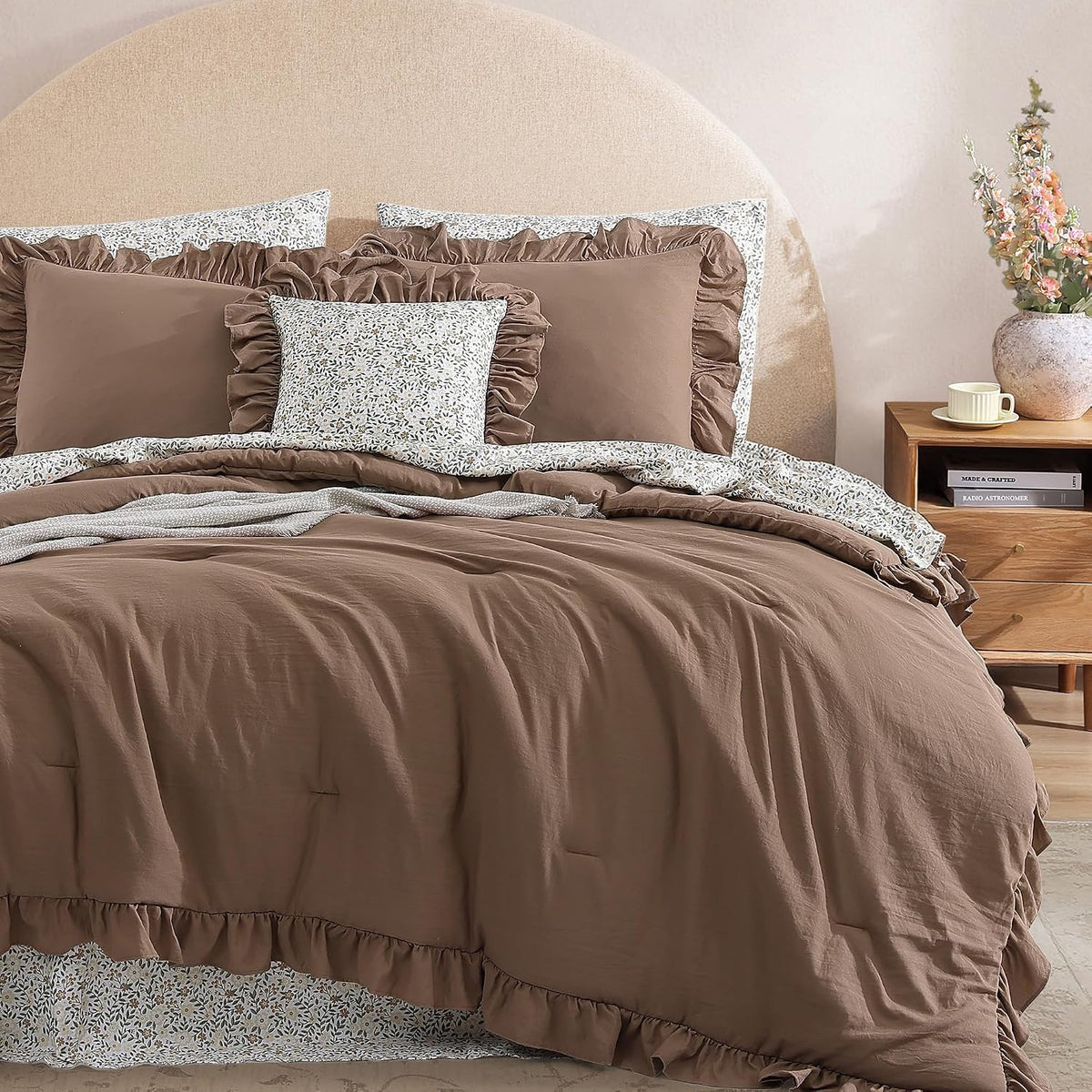 bloomhaven queen comforter set-7 pieces ruffle bedding with, view 9
