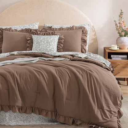 bloomhaven queen comforter set-7 pieces ruffle bedding with, view 9