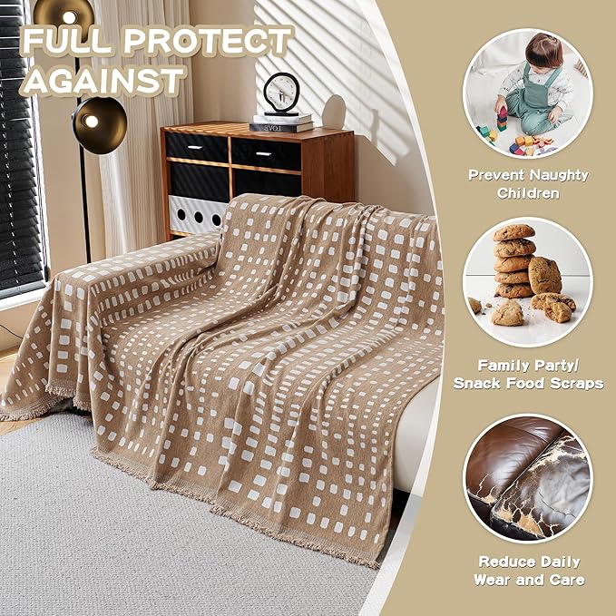 MEETSKY Boho Couch Cover Sofa Covers, Chenille Geometric Khaki Couch Covers - Image 2