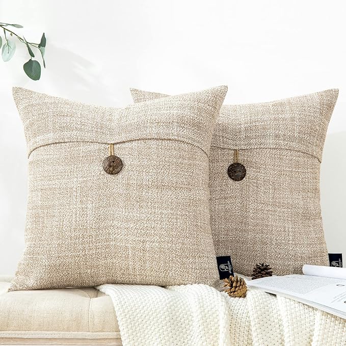 Phantoscope Pack of 2 Farmhouse Throw Pillow Covers Premium Coconut Button by Phantoscope