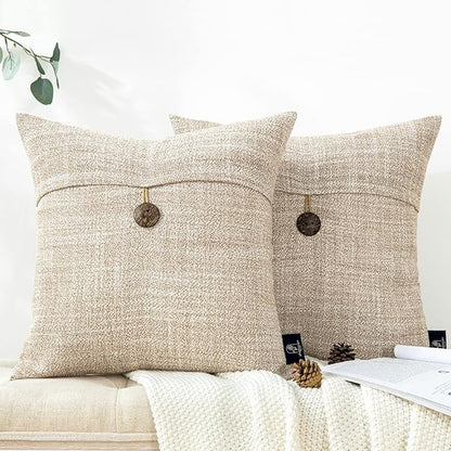 Phantoscope Pack of 2 Farmhouse Throw Pillow Covers Premium Coconut Button by Phantoscope