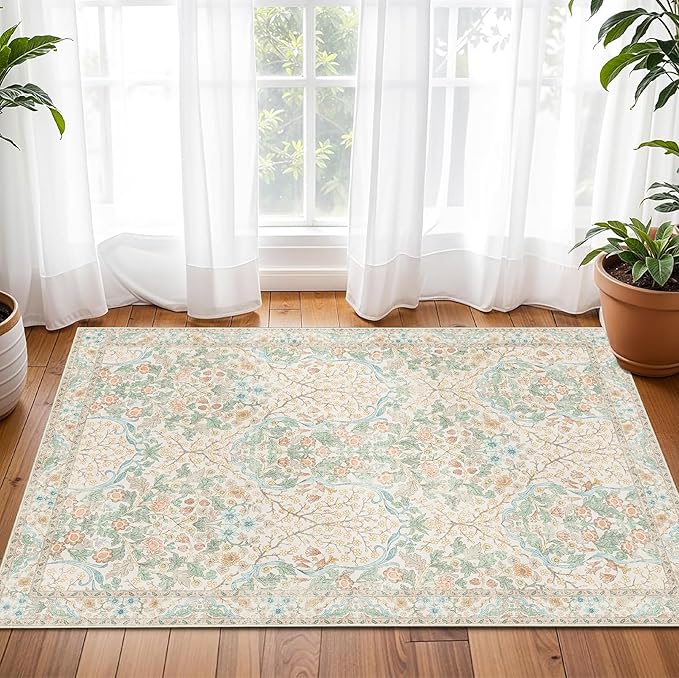 MUJOO 2x3 Washable Rug, Floral Small Area Rugs - Image 3