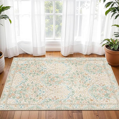MUJOO 2x3 Washable Rug, Floral Small Area Rugs - Image 3
