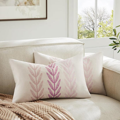 100% Cotton Farmhouse Leaves Lumbar Throw Pillow Covers Set of 2, 12x20 Inch by Unknown