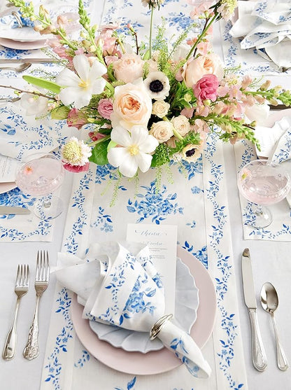 Solino Home Blue Floral Print Table Runner 108 Inches Long - Image 9
