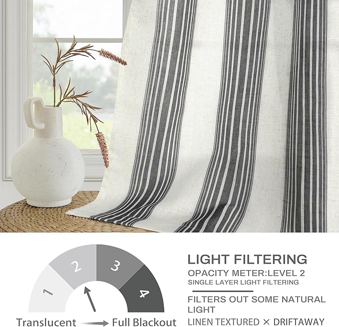 DriftAway Farmhouse Vertical Striped Linen Blend Textured Light Filtering Semi - Image 4