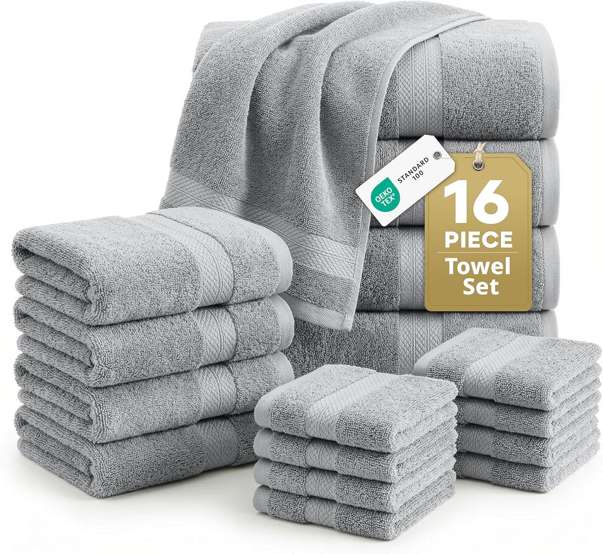 100% cotton bath towels set soft absorbent quick, main product view