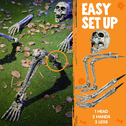 JOYIN 5 Pcs Halloween Skeleton Decorations Outdoor, Life Size Skeleton Yard Stakes, Groundbreaker Skulls Decor for Graveyard Yard Lawn Garden Ground Party Supplies