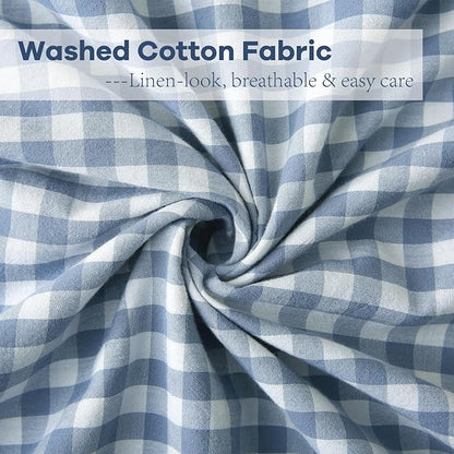 2 Pack Dust Blue White Plaid Ruffle Euro Throw Pillow Covers, 100% Cotton - Image 6