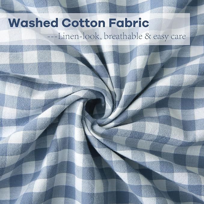 2PACK Dusty Blue White Plaid Gingham Euro Pillow Shams, 100% Washed Cotton - Image 6