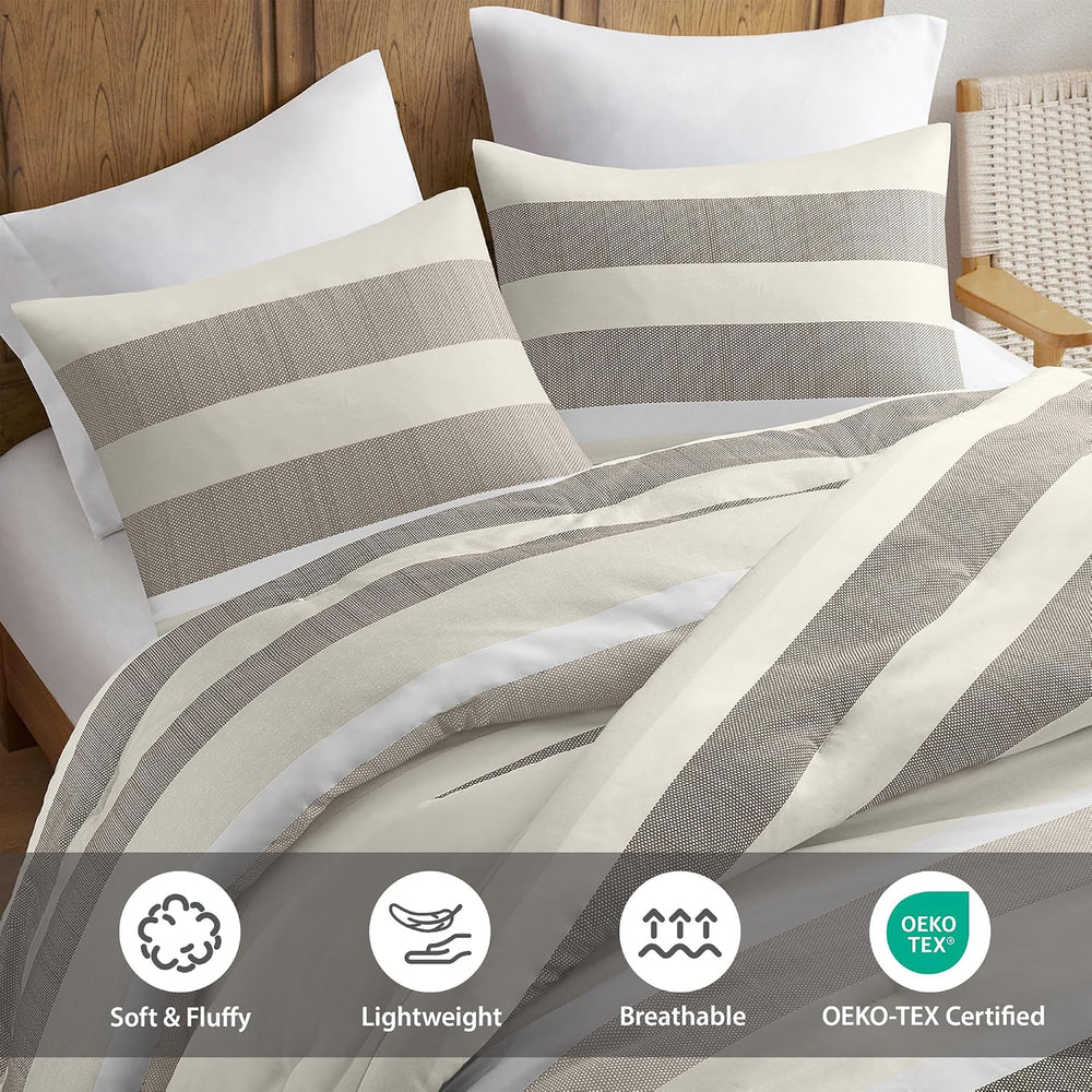 King Size Striped 3 Pieces Comforter Set, Neutral