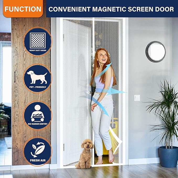 Magnetic Screen Door, Heavy Duty Door Screen Magnetic Closure Keep Bugs Out - Image 2