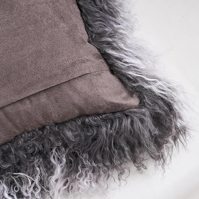 Genuine Mongolian Lamb Fur Pillow Cover – 12"x20" Rectangular Cushion Case – - Image 5