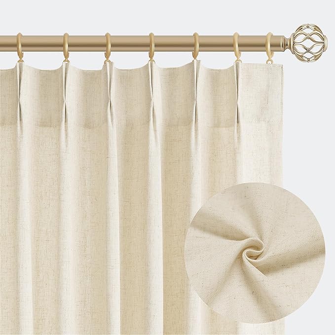 Beige Pinch Pleated Linen Curtains 84 Inch Length 2 Panels - Image 2