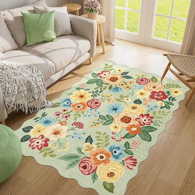 DUKINO 4x6 Area Rug, Floral Non-Slip Indoor Washable Rug - Image 3