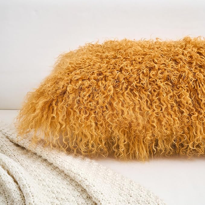 Genuine Mongolian Lamb Fur Pillow Cover – 12"x20" Rectangular Cushion Case – - Image 7