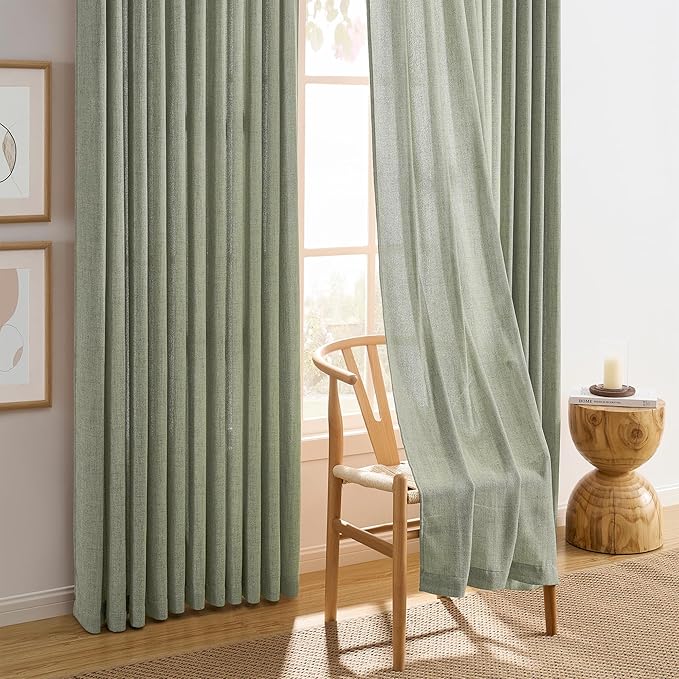 RAIN CITY Sage Green Sheer Curtains Pinch Pleated, Back Tab - Image 6
