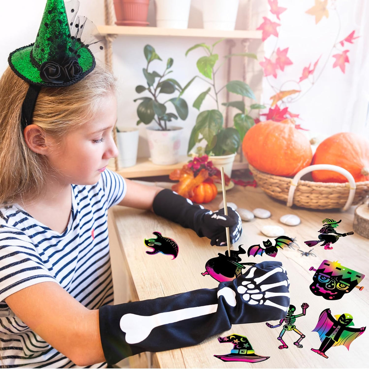 JOYIN 120 Pcs Halloween Rainbow Scratch Art Crafts for Kid, Halloween Party Favors, Scratch Off Paper with 18 Designs for Party Supplies, Classroom Activities Game Goodies Gifts