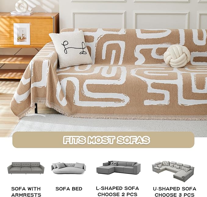 MEETSKY Boho Couch Cover Sofa Cover Washable, Chenille Sofa Covers - Image 6