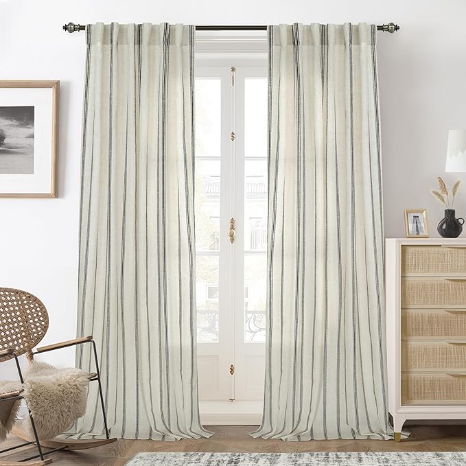 DriftAway Farmhouse Vertical Striped Linen Blend Textured Light Filtering Semi by DriftAway