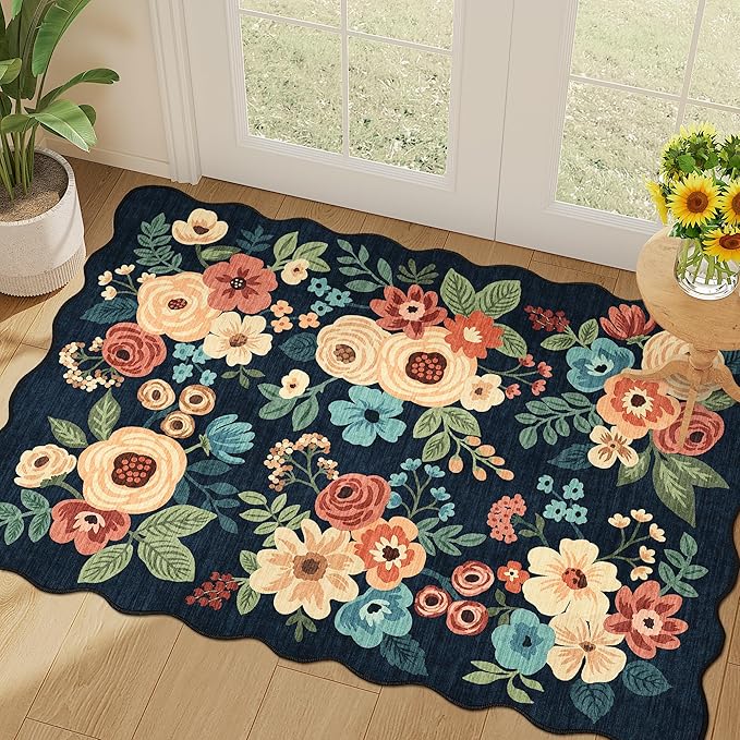 DUKINO 2x3 Entryway Rug, Floral Washable Indoor Door Mat by DUKINO