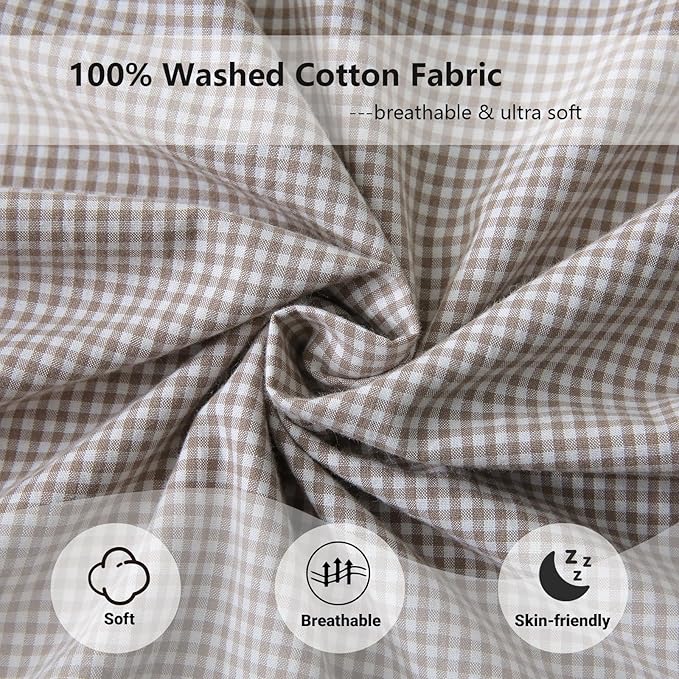 Aryeleay 2 Pack Brown White Plaid Gingham Ruffle Pillow Shams, 100% Washed - Image 5