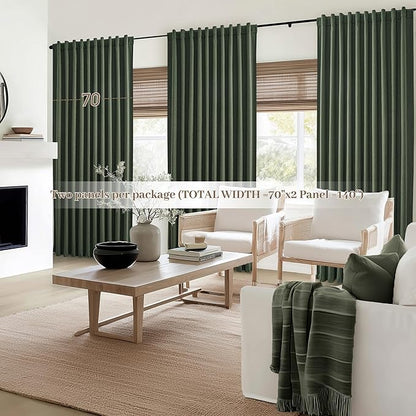 Dark Olive Green Curtains 70 Inch Length Extra Wide Pleated Black Out 96 Inch - Image 6