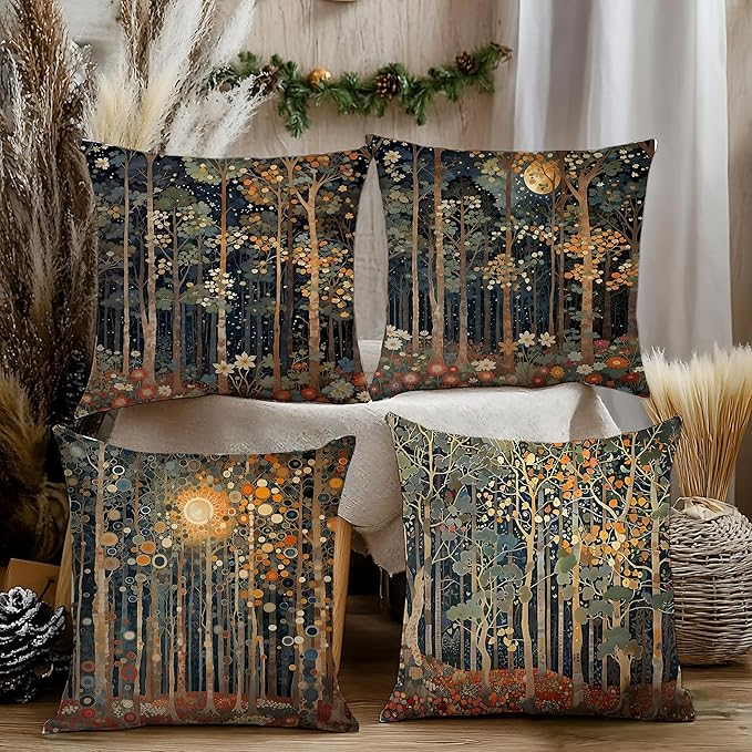 Rustic William Morris Inspired Autumn Forest Decor Throw Pillow Covers 18x18 - Image 5