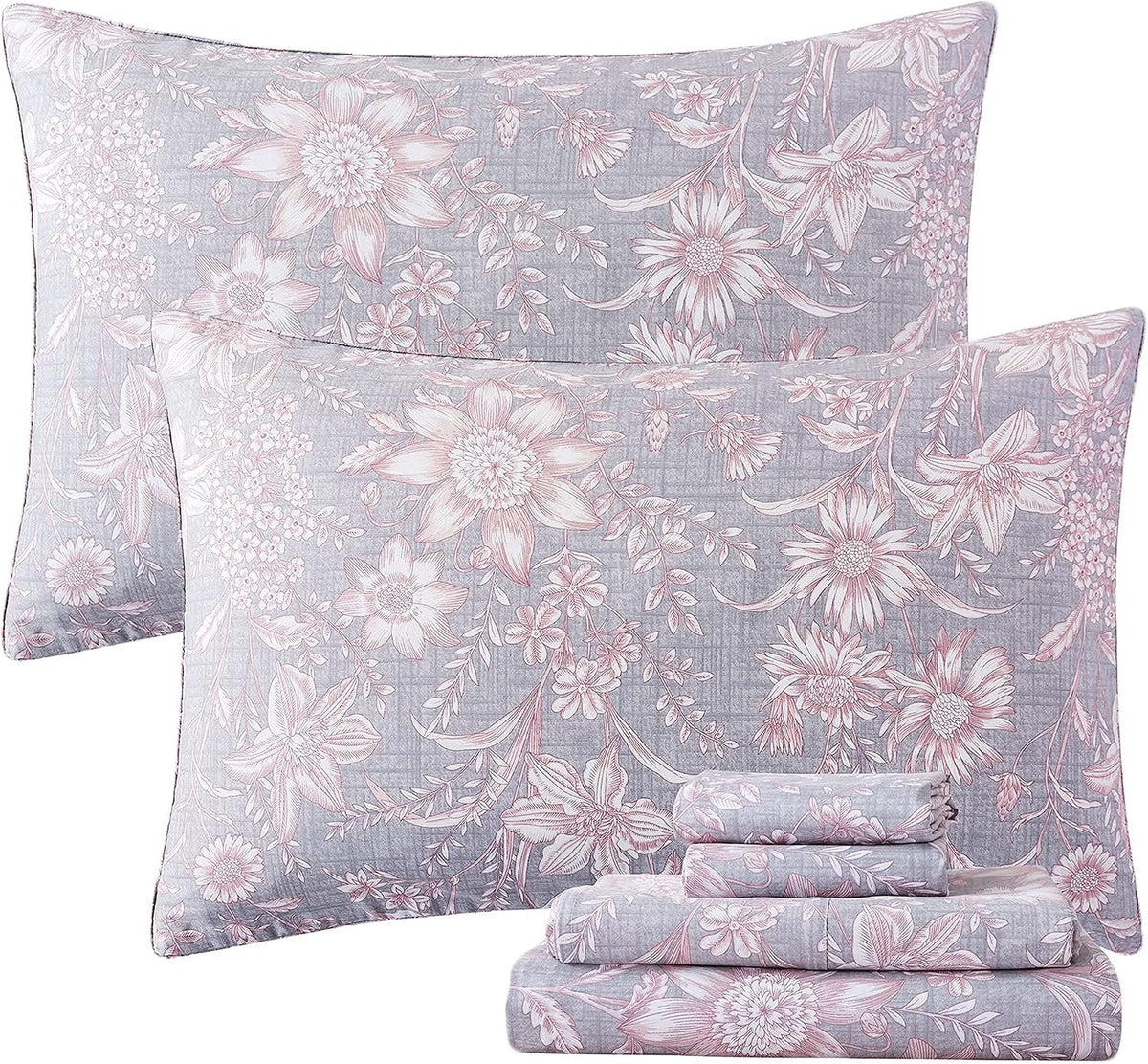 fadfay sheets set twin shabby pink and grey, close-up detail