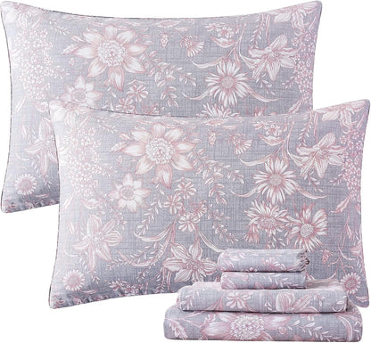 fadfay sheets set twin shabby pink and grey, close-up detail