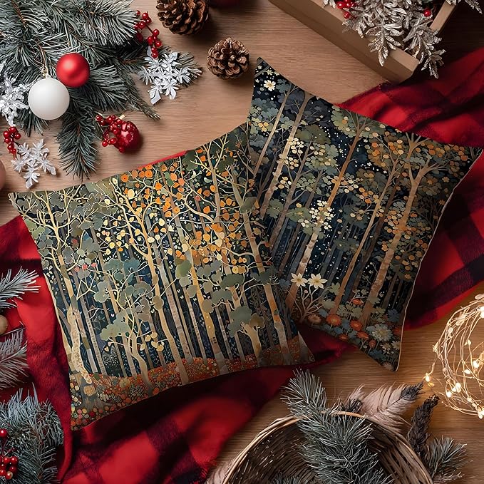 Rustic William Morris Inspired Autumn Forest Decor Throw Pillow Covers 18x18 - Image 4