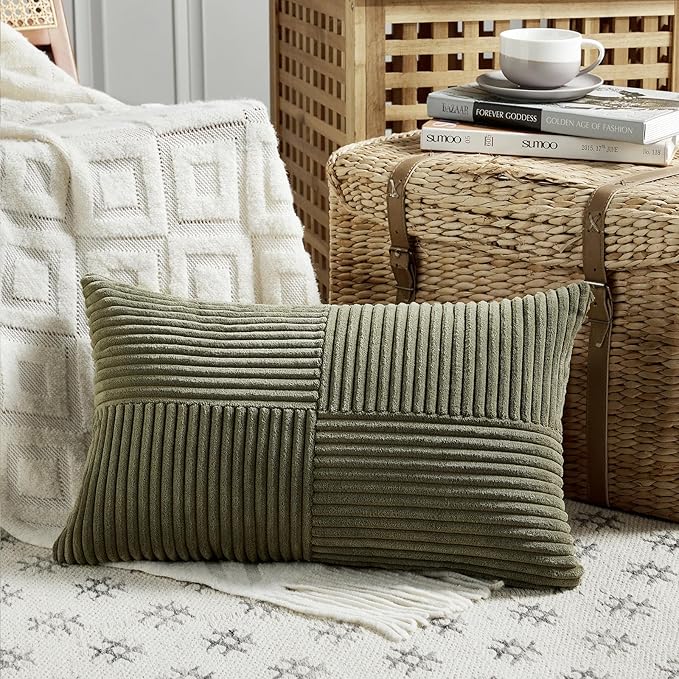 Fancy Homi 2 Packs Olive Green Lumbar Decorative Throw Pillow Covers 20x28 Inch - Image 2