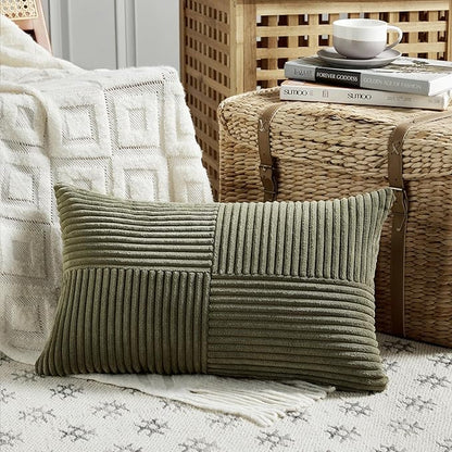 Fancy Homi 2 Packs Olive Green Lumbar Decorative Throw Pillow Covers 16x32 Inch - Image 2