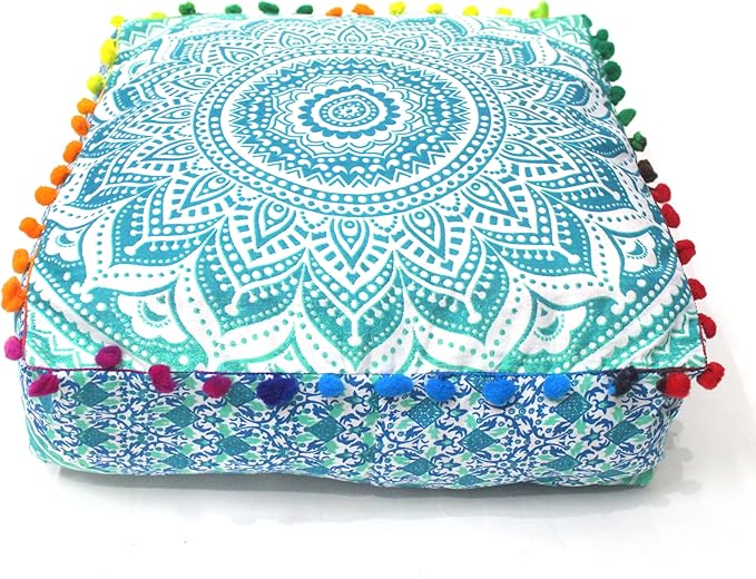 CRAFT KALA Green Ombre Large Hippie Mandala Meditation Floor Ottoman Pillow - Image 6