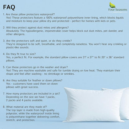 Four Seasons Essentials Waterproof King Pillow Protectors – Zippered Pillow - Image 9