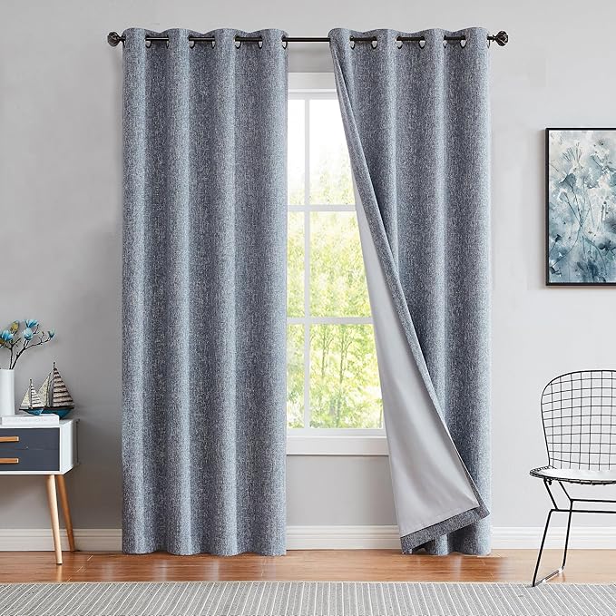 Navy Full Blackout Curtain Panel Rayon Blend Thermal Insulated Triple Weave by CentralPark