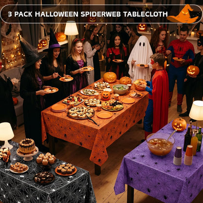 3 Rolls 100FT x 54IN Halloween Spiderweb Plastic Tablecloth with Cutter Box