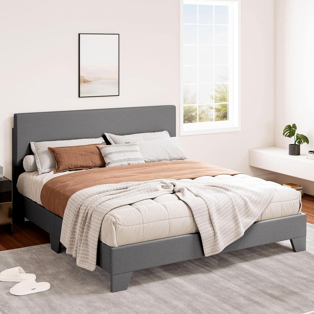 SHA CERLIN Linen Upholstered Queen Size Bed Frame with Headboard,Light Gray
