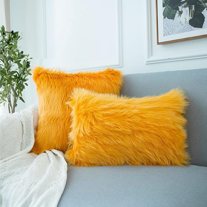 LIGICKY Set of 2 Decorative Lumbar Soft Faux Fur Throw Pillow Cover Luxury - Image 2