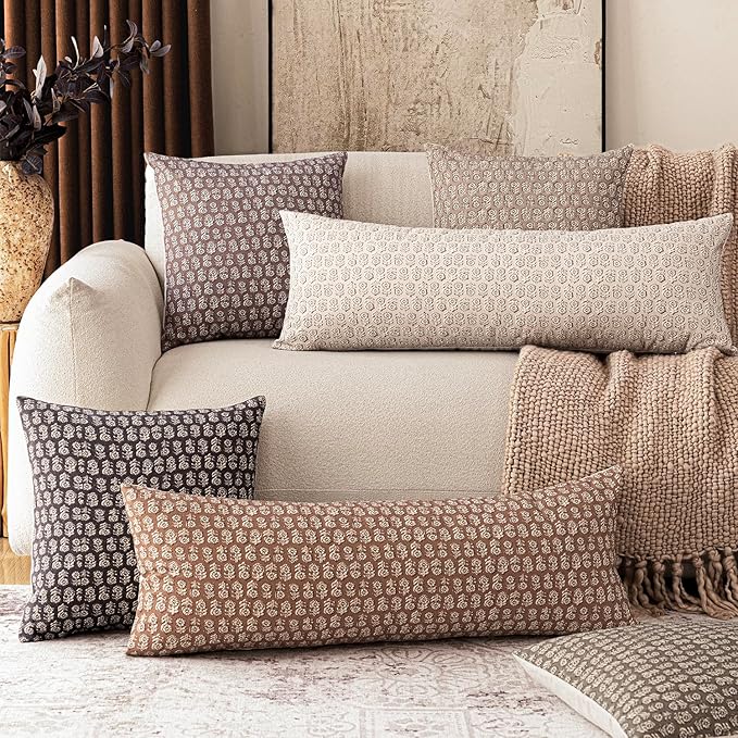Foindtower Set of 2 Decorative Long Body Lumbar Throw Pillow Covers Neutral - Image 7