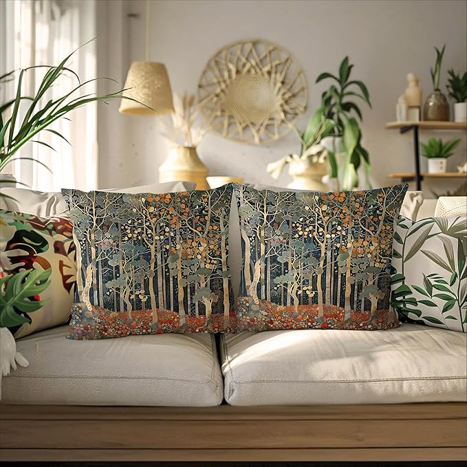Rustic Autumn Forest Pillow Covers 18x18 Set of 2, Fall Home Room Decor - Image 4